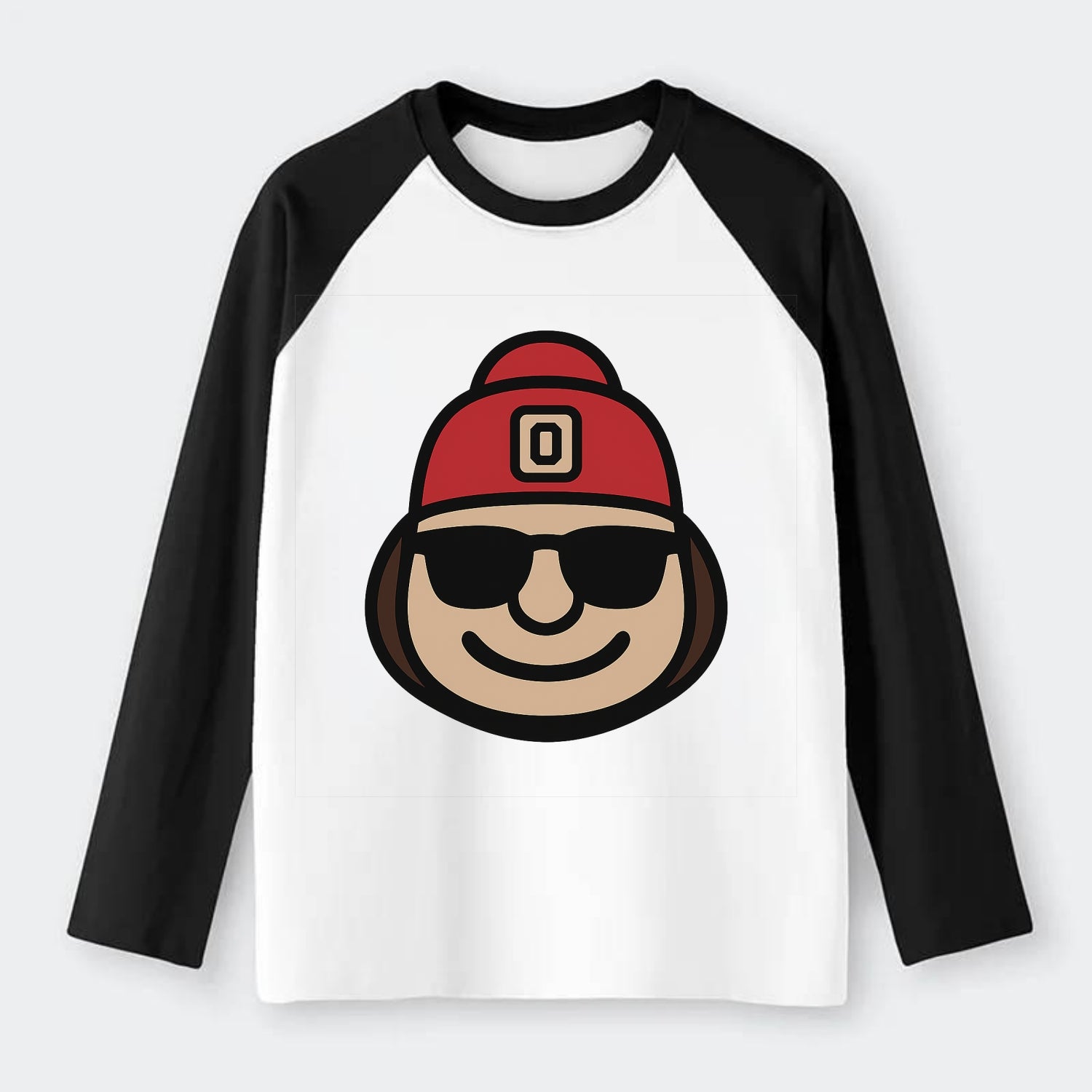 Columbus Brutus wearing Ohio State beanie with Block O patch - Raglan Long Sleeve T-Shirt - Black