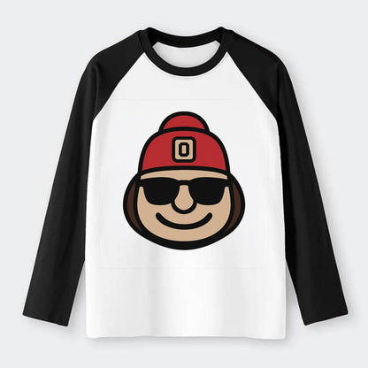 Columbus Brutus wearing Ohio State beanie with Block O patch - Raglan Long Sleeve T-Shirt - Black