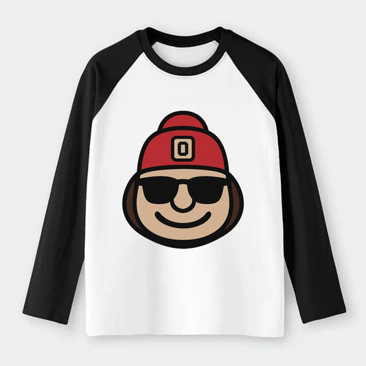 Columbus Brutus wearing Ohio State beanie with Block O patch - Raglan Long Sleeve T-Shirt - Black