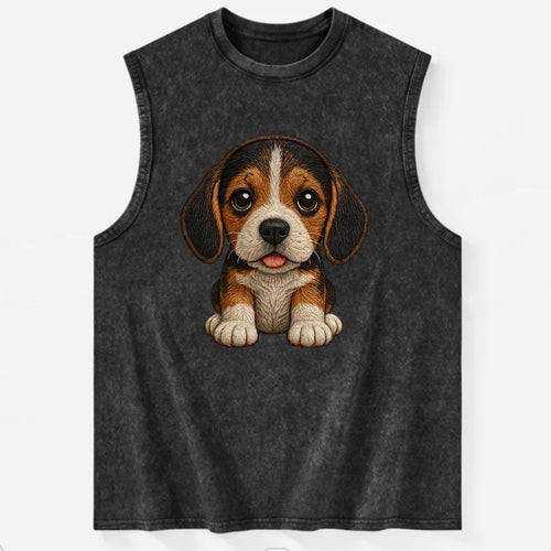 Baby Beagle Puppy - tricolor coat, long droopy ears, big pleading eyes, - Vintage Washed Tank