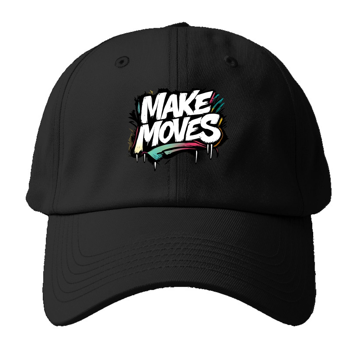 Bold typography design - "MAKE MOVES" - take action, progress forward - Baseball Cap - Black