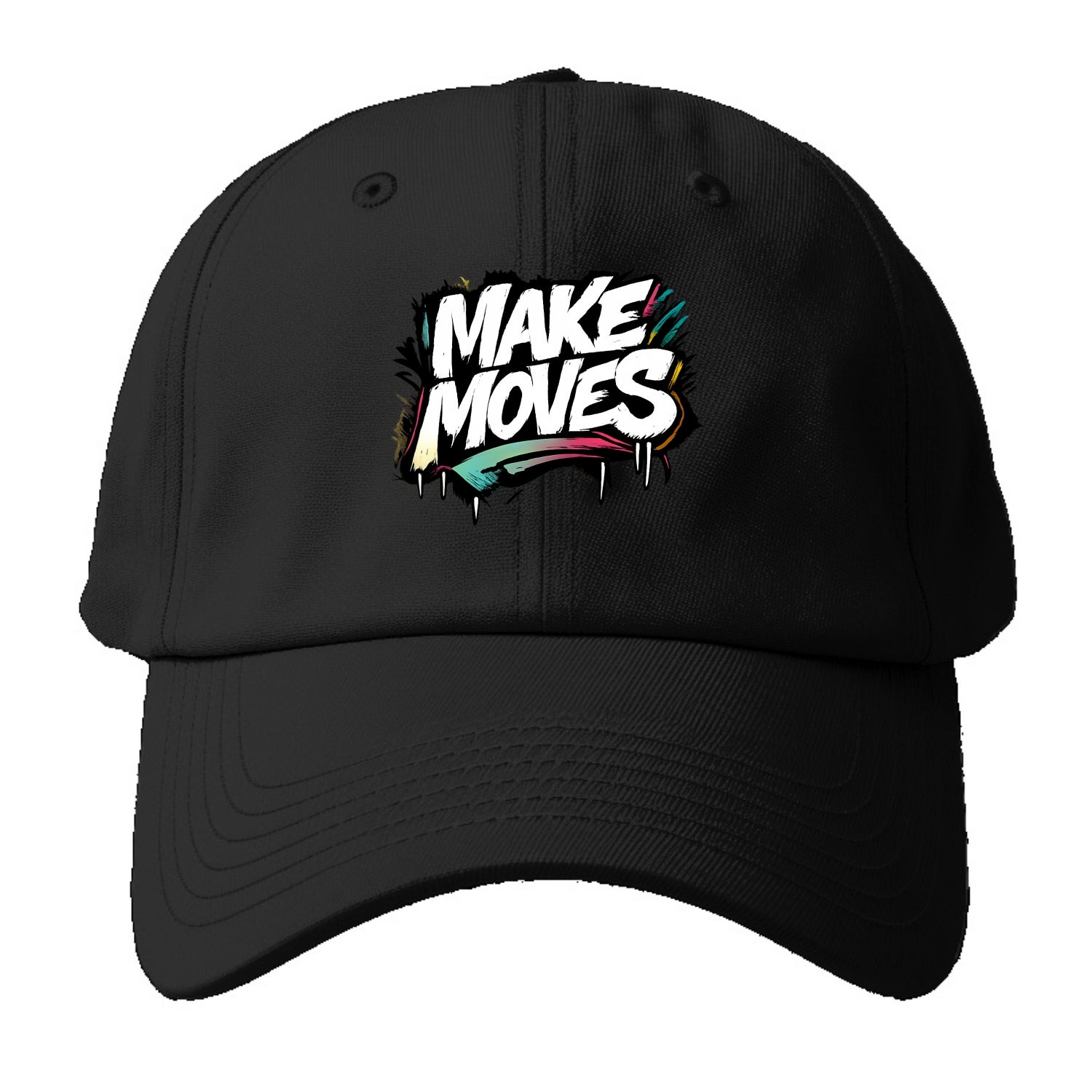 Bold typography design - "MAKE MOVES" - take action, progress forward - Baseball Cap - Black