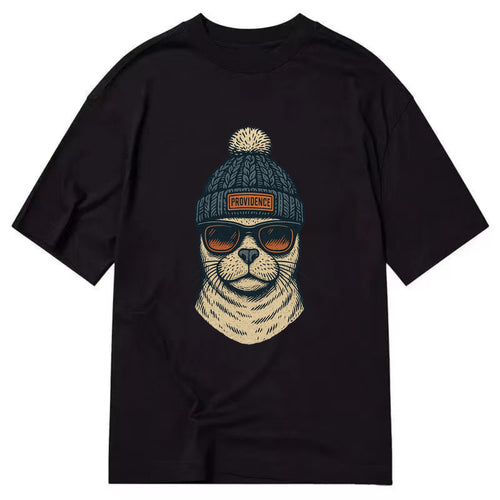 Rhode Island Harbor Seal wearing Providence beanie with pom pom and wayfarer - Classic T-shirt