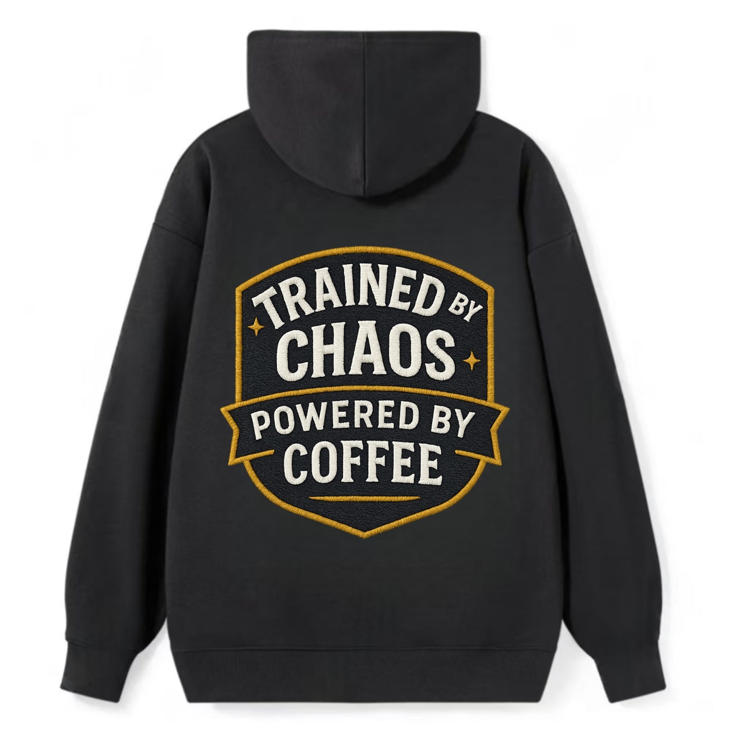 Trained by chaos, powered by coffee - Classic Pullover Hoodie - Black