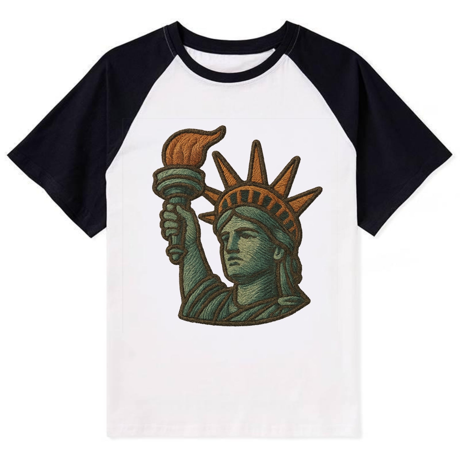 Statue of Liberty  - Contrast Raglan T-shirt - Black