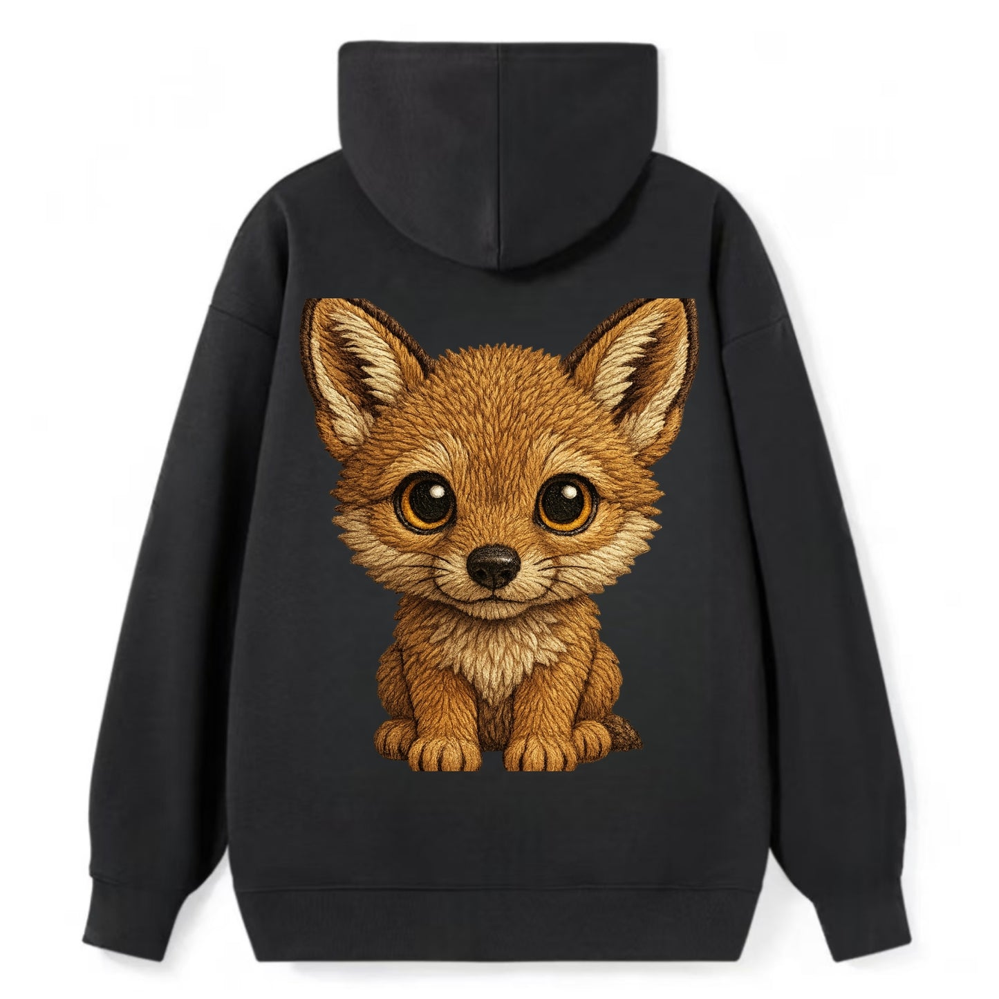 Baby Coyote Pup - tan fur, large ears, golden eyes, front-facing, clever - Classic Pullover Hoodie - Black
