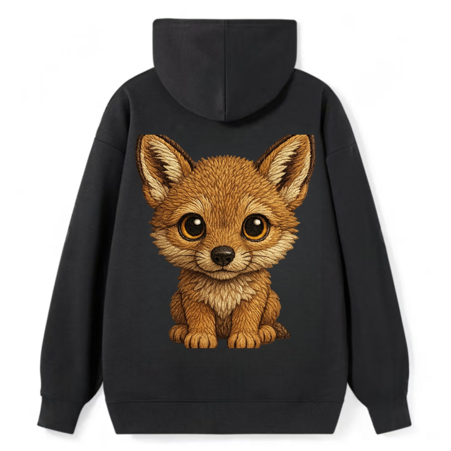 Baby Coyote Pup - tan fur, large ears, golden eyes, front-facing, clever - Classic Pullover Hoodie - Black