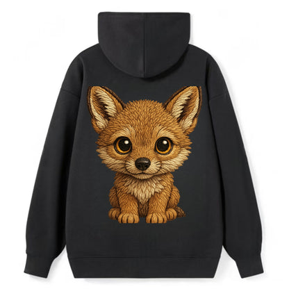 Baby Coyote Pup - tan fur, large ears, golden eyes, front-facing, clever - Classic Pullover Hoodie - Black