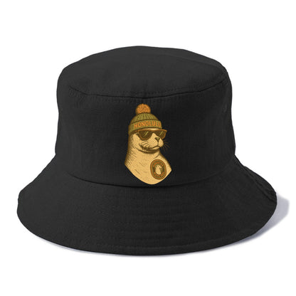 Hawaii Monk Seal wearing Honolulu beanie with pom pom and wayfarer sunglasses - Bucket Hat - Black