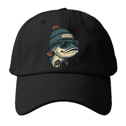 Cleveland Lake Erie Walleye wearing Cleveland beanie with pom pom and - Baseball Cap For Big Heads - Black