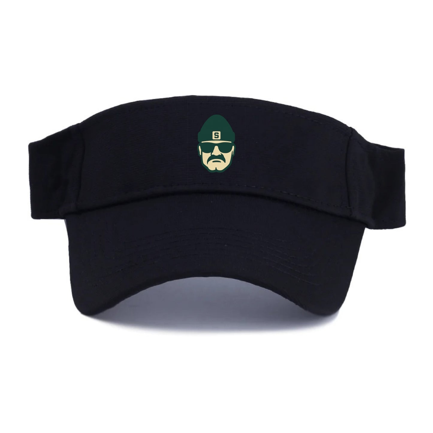 East Lansing Spartan wearing Michigan State beanie with S patch - Visor - Black