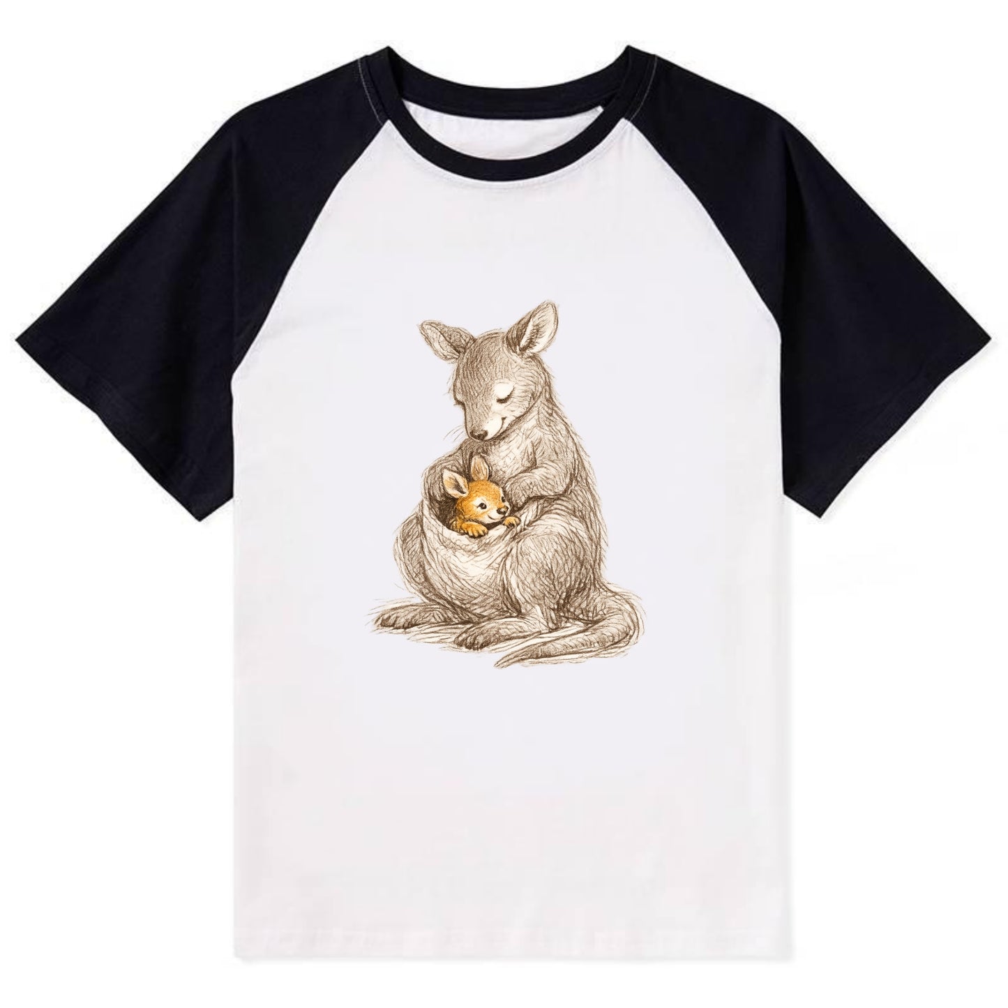 MOTHER'S POUCH | Kangaroo maternal embrace | Joey safe inside | - Contrast Raglan T-shirt - Black