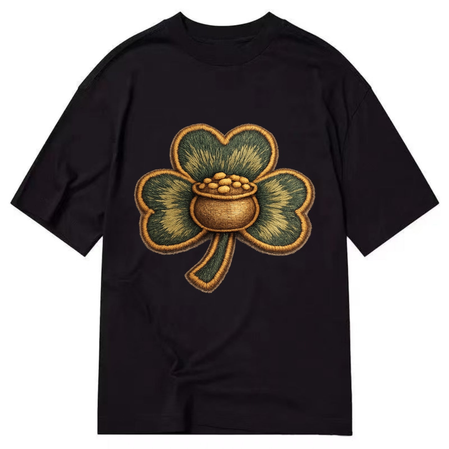 ST PATRICKS CLOVER - lucky clover with gold in green and gold , Irish luck - Classic T-shirt - Black