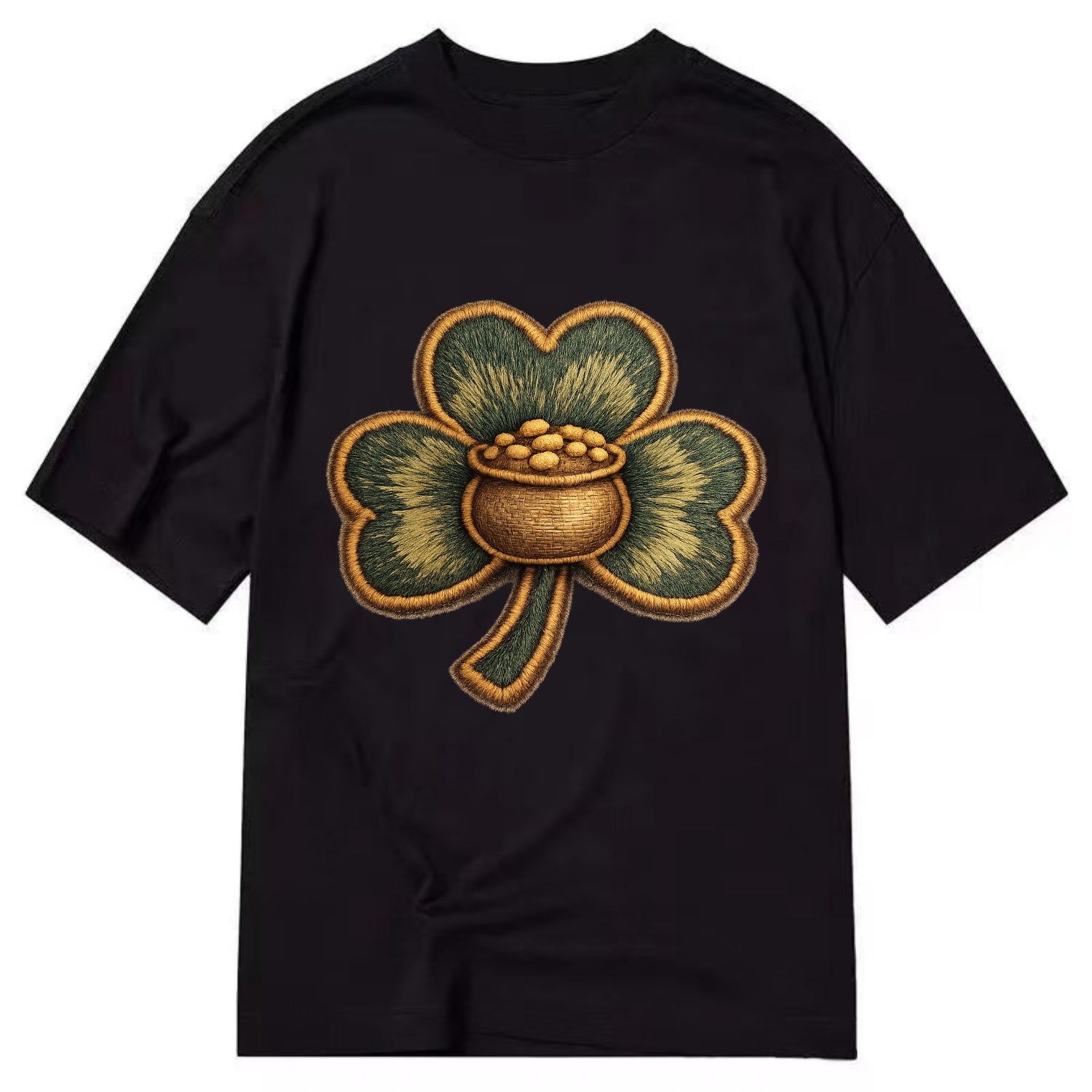 ST PATRICKS CLOVER - lucky clover with gold in green and gold , Irish luck - Classic T-shirt - Black