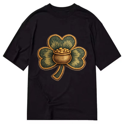 ST PATRICKS CLOVER - lucky clover with gold in green and gold , Irish luck - Classic T-shirt - Black