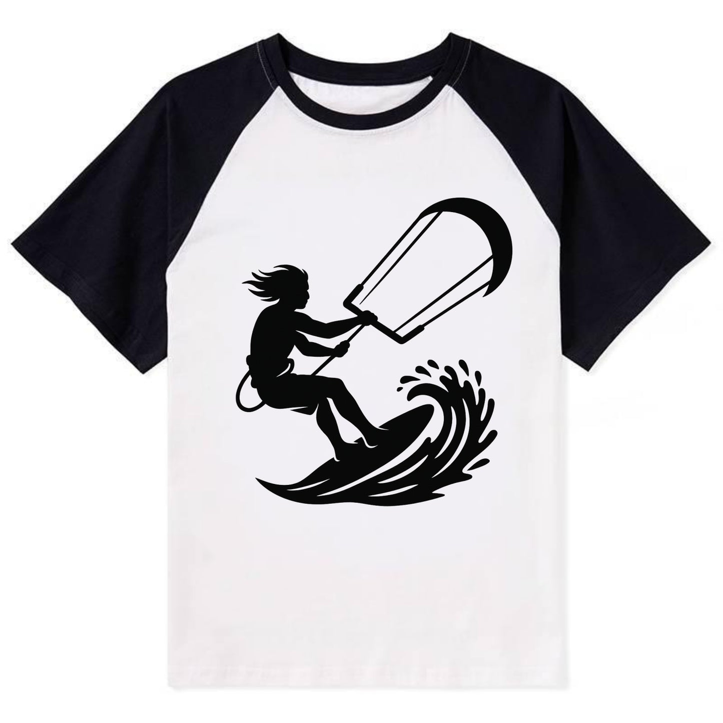 Kite surfer riding wave - Contrast Raglan T-shirt - Black