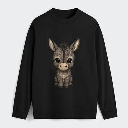 Baby Donkey Foal - gray fluffy, long ears, dark stripe, gentle eyes, - Classic Long Sleeve Shirt - Black