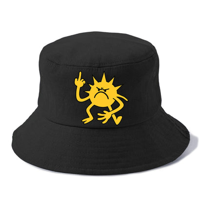 MORNINGS ARE PUNISHMENT | Grumpy sun with middle finger - Bucket Hat - Black
