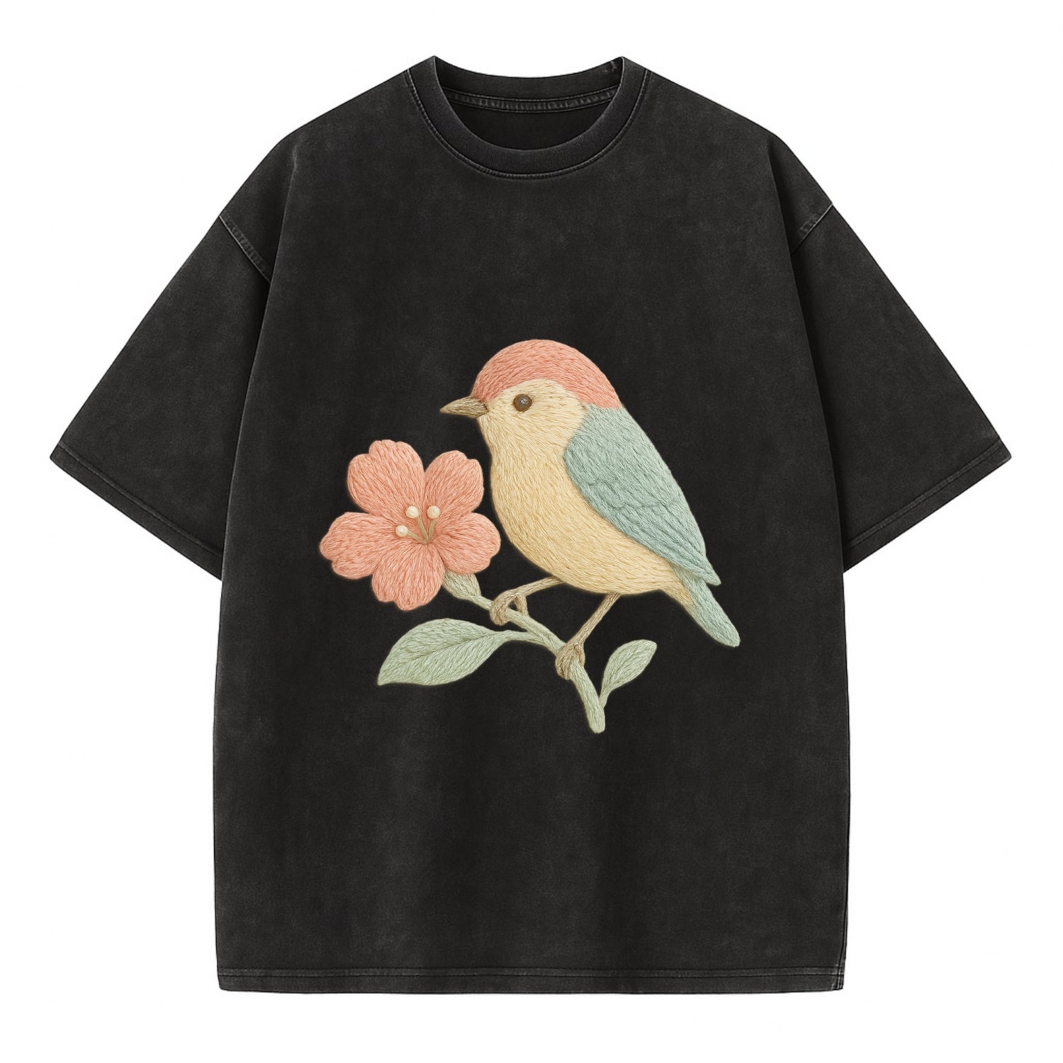 Peach Flowerpecker - Vintage T-shirt - Black