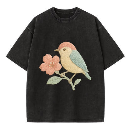 Peach Flowerpecker - Vintage T-shirt - Black