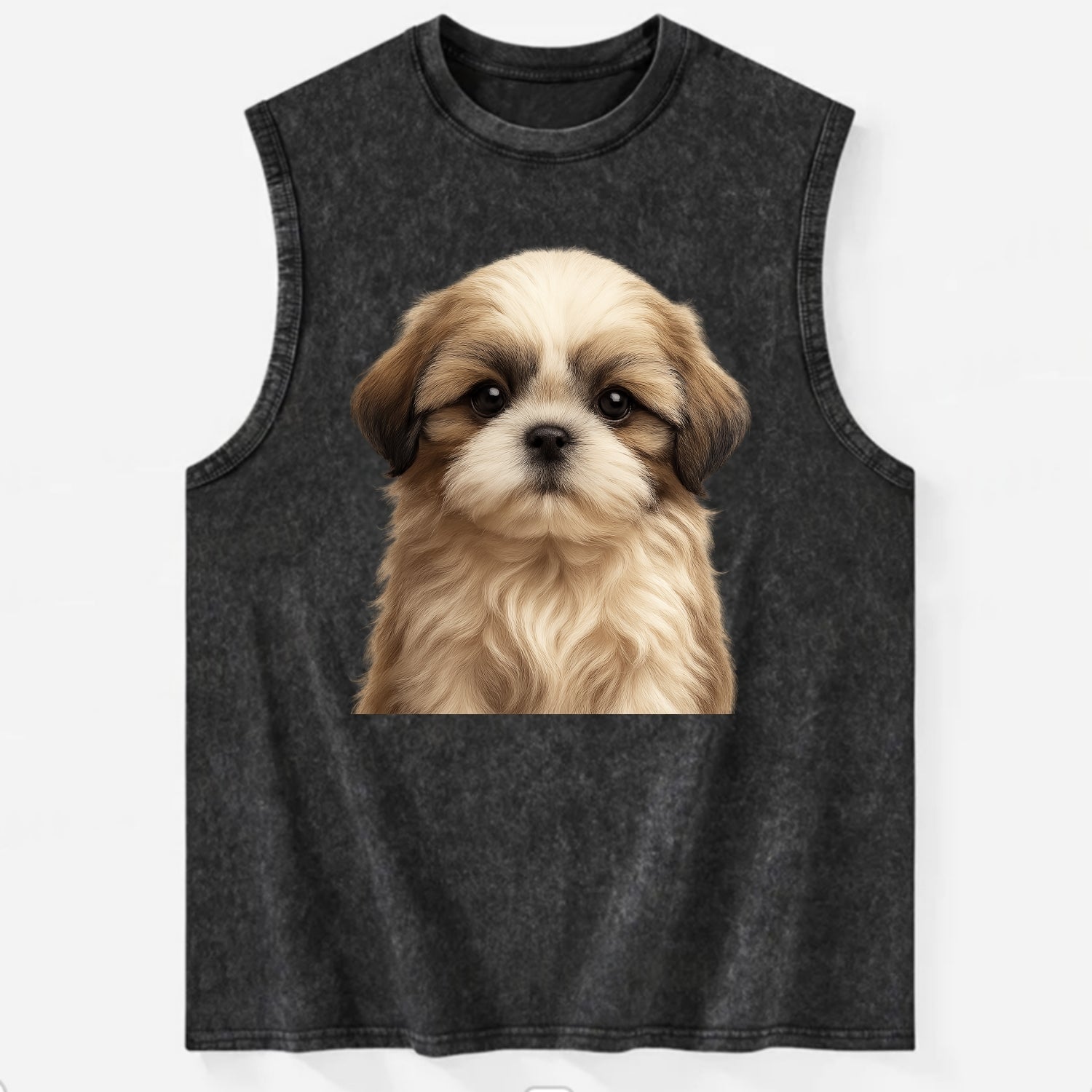 Baby Shih Tzu Puppy - long flowing coat, flat face, big dark eyes, - Vintage Washed Tank - Black