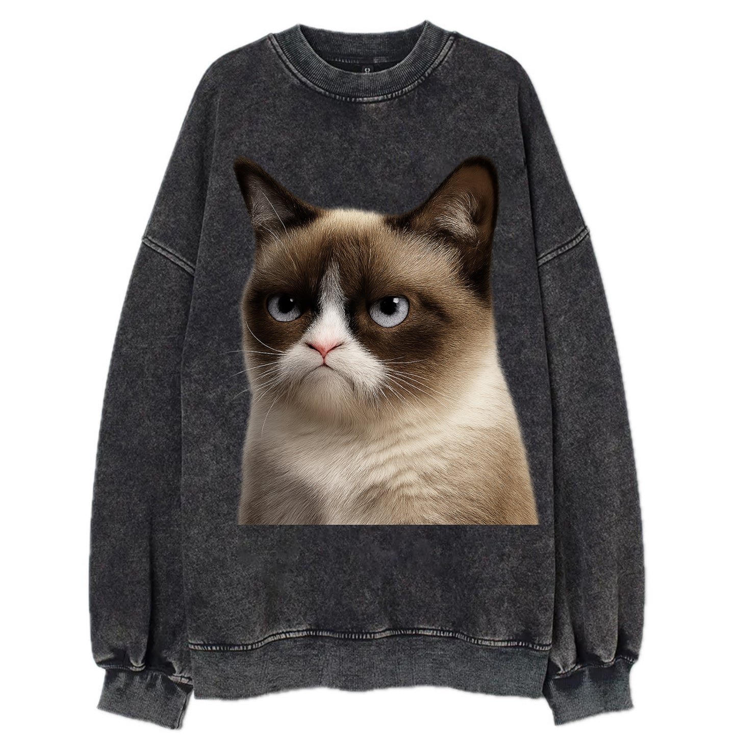 Grumpy Cat Expression  - Vintage Sweatshirt - Black