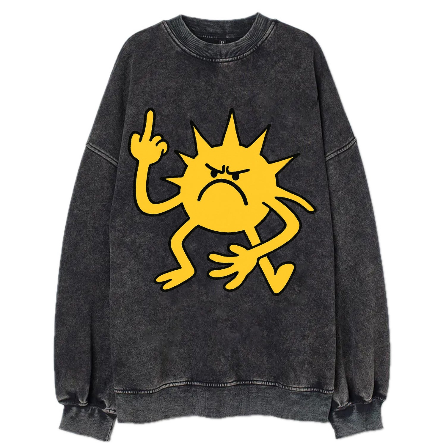 MORNINGS ARE PUNISHMENT | Grumpy sun with middle finger - Vintage Sweatshirt - Black
