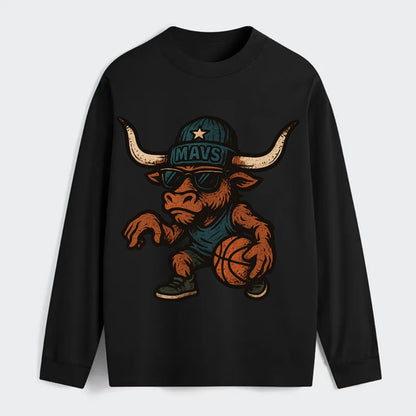 Texas Longhorn wearing Mavs beanie with lone star patch and wayfarer - Classic Long Sleeve Shirt - Black