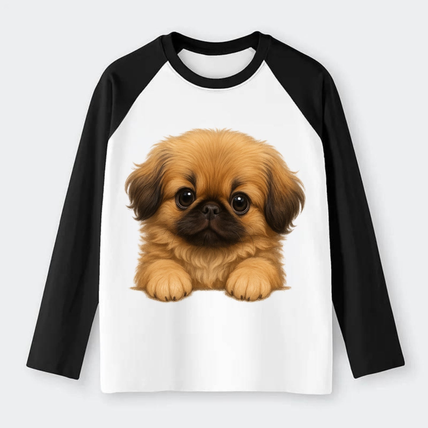Pekingese  - Raglan Long Sleeve T-Shirt - Black