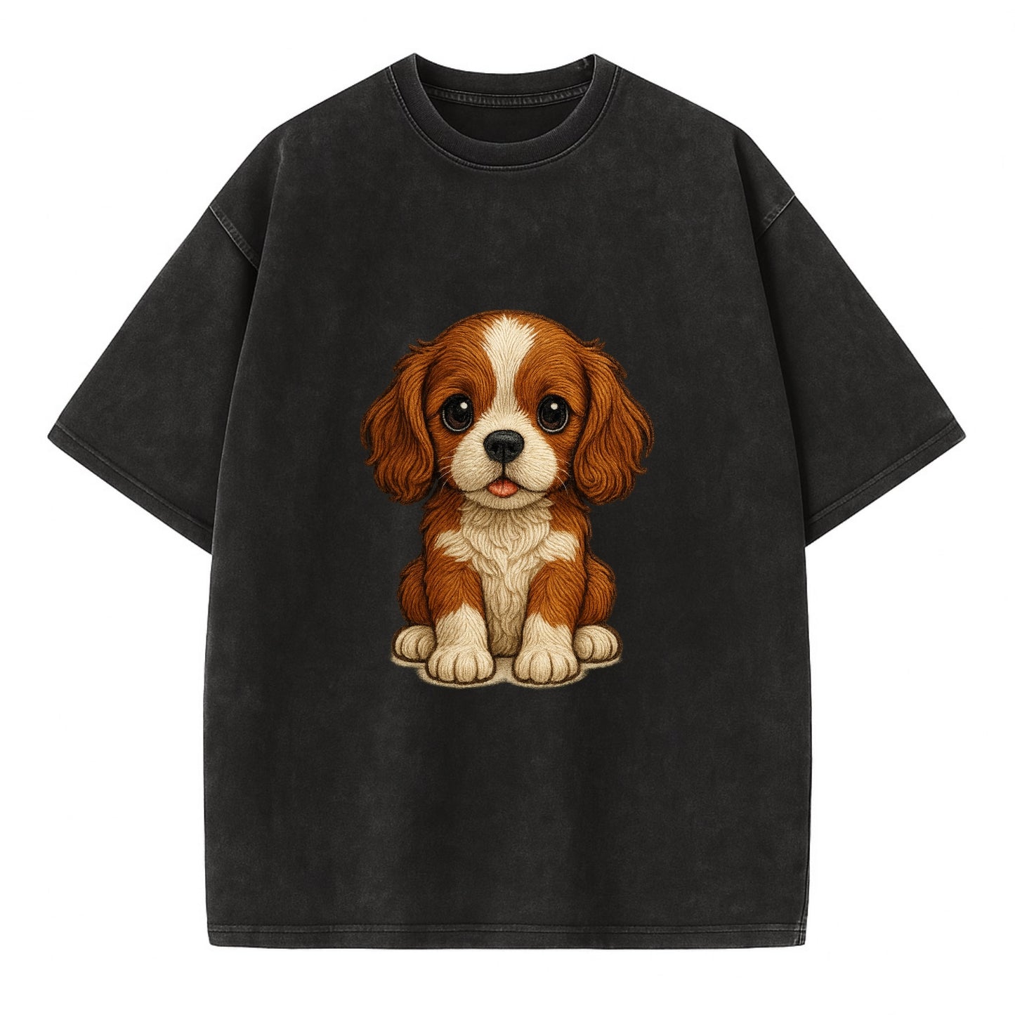 Baby Cavalier King Charles Spaniel Puppy - silky ears, gentle eyes, sweet - Vintage T-shirt - Black