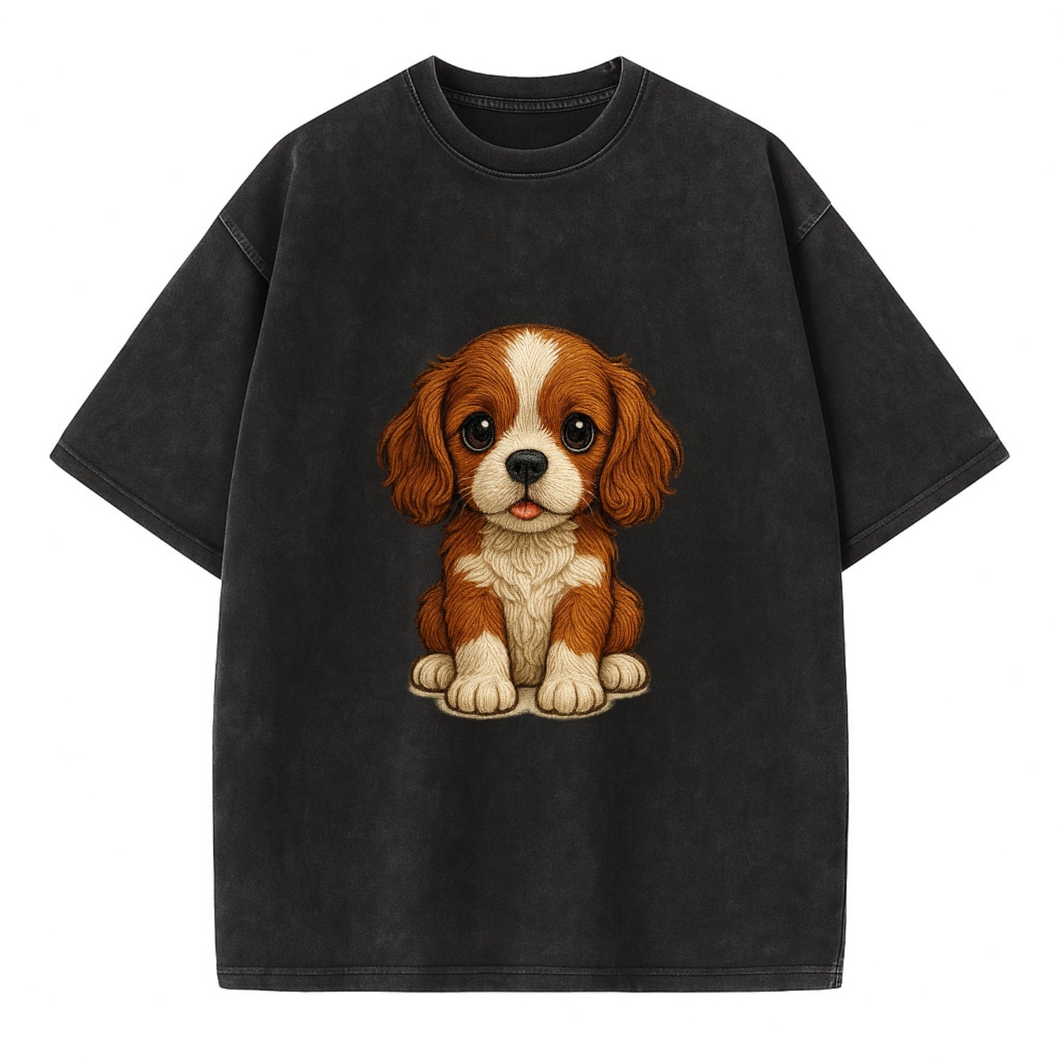 Baby Cavalier King Charles Spaniel Puppy - silky ears, gentle eyes, sweet - Vintage T-shirt - Black
