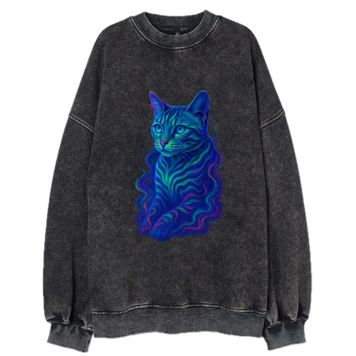 Exotic Bengal cat with aurora borealis colors flowing through its stripes, - Vintage Sweatshirt