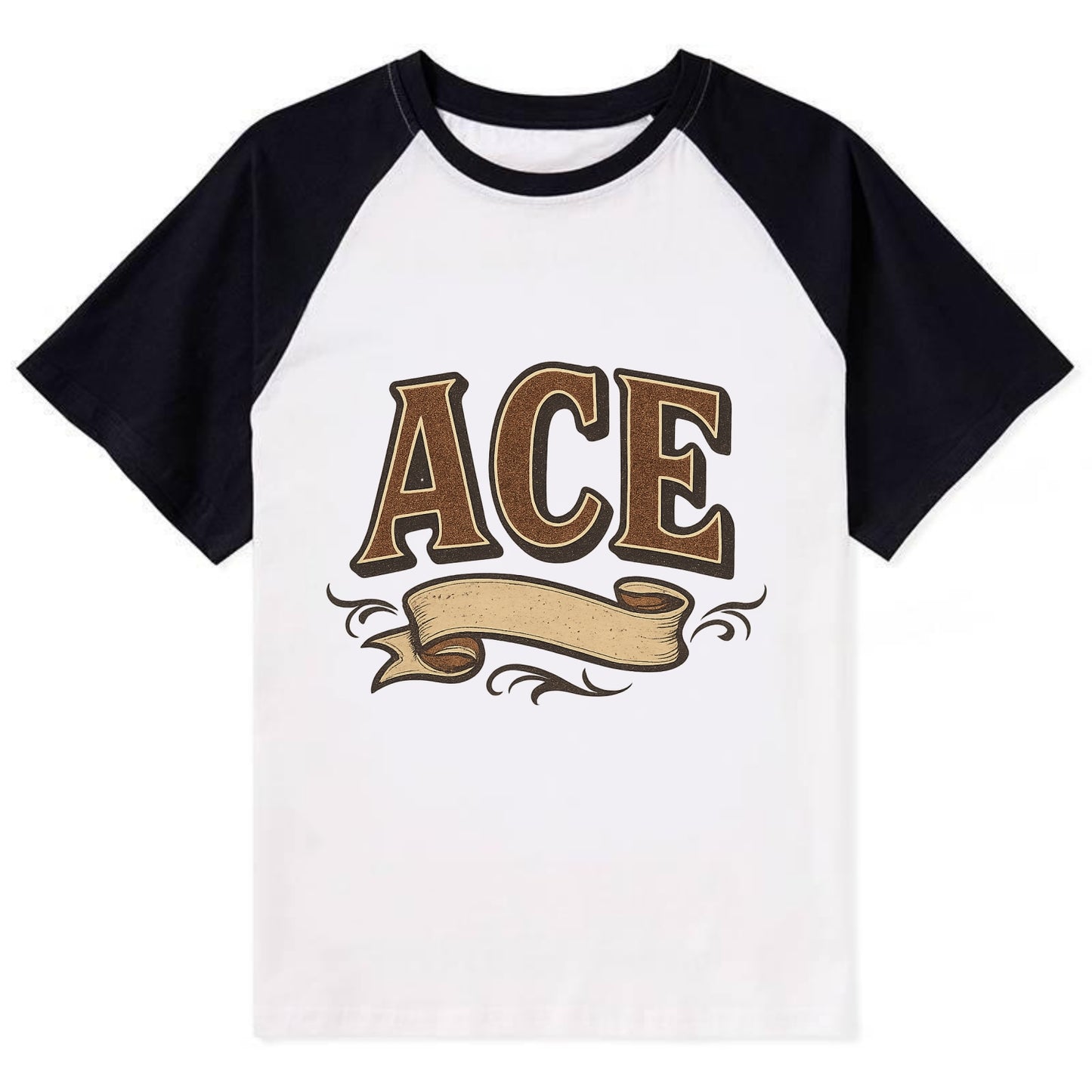Bold typography design - "ACE" - expert, the best at something - Contrast Raglan T-shirt - Black