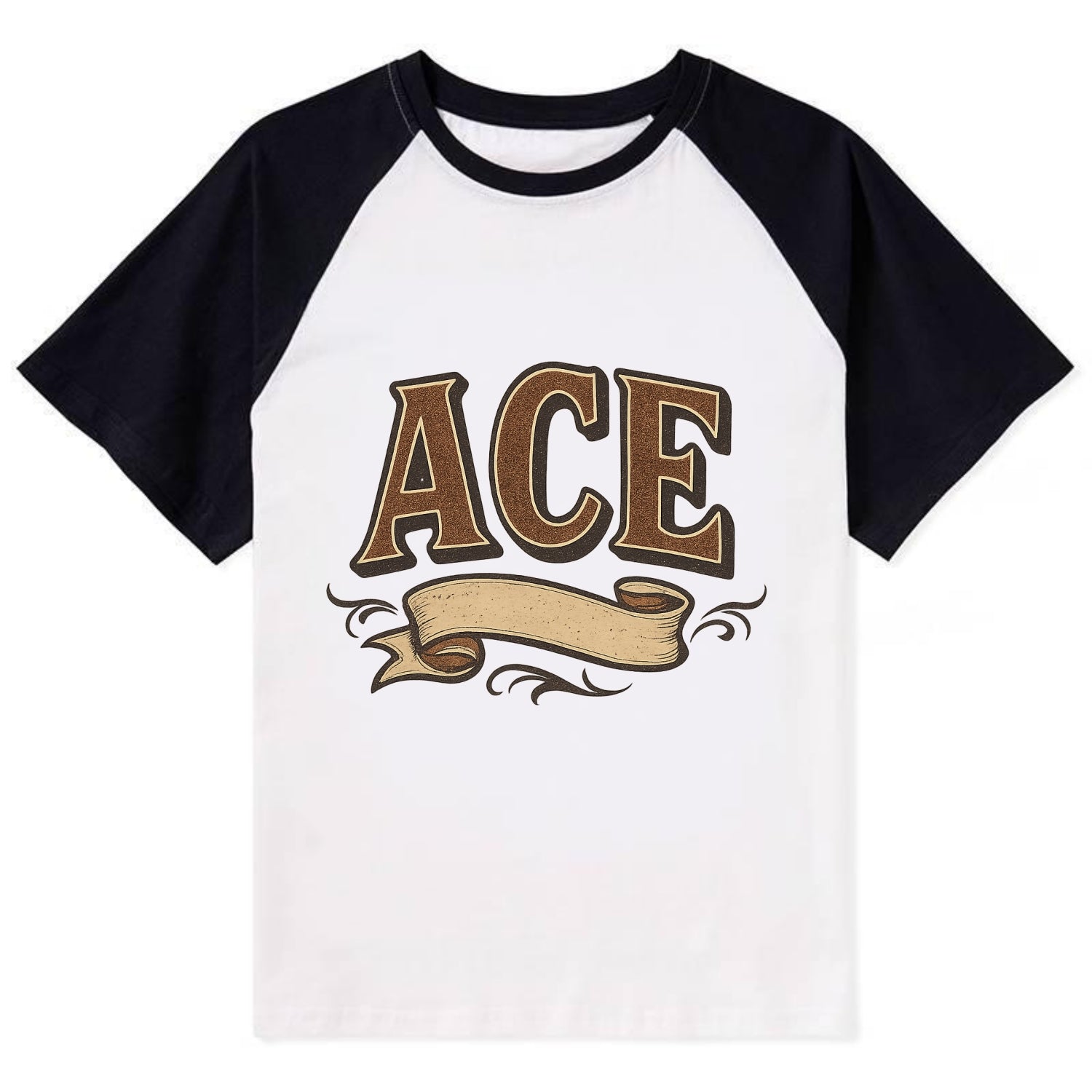 Bold typography design - "ACE" - expert, the best at something - Contrast Raglan T-shirt - Black