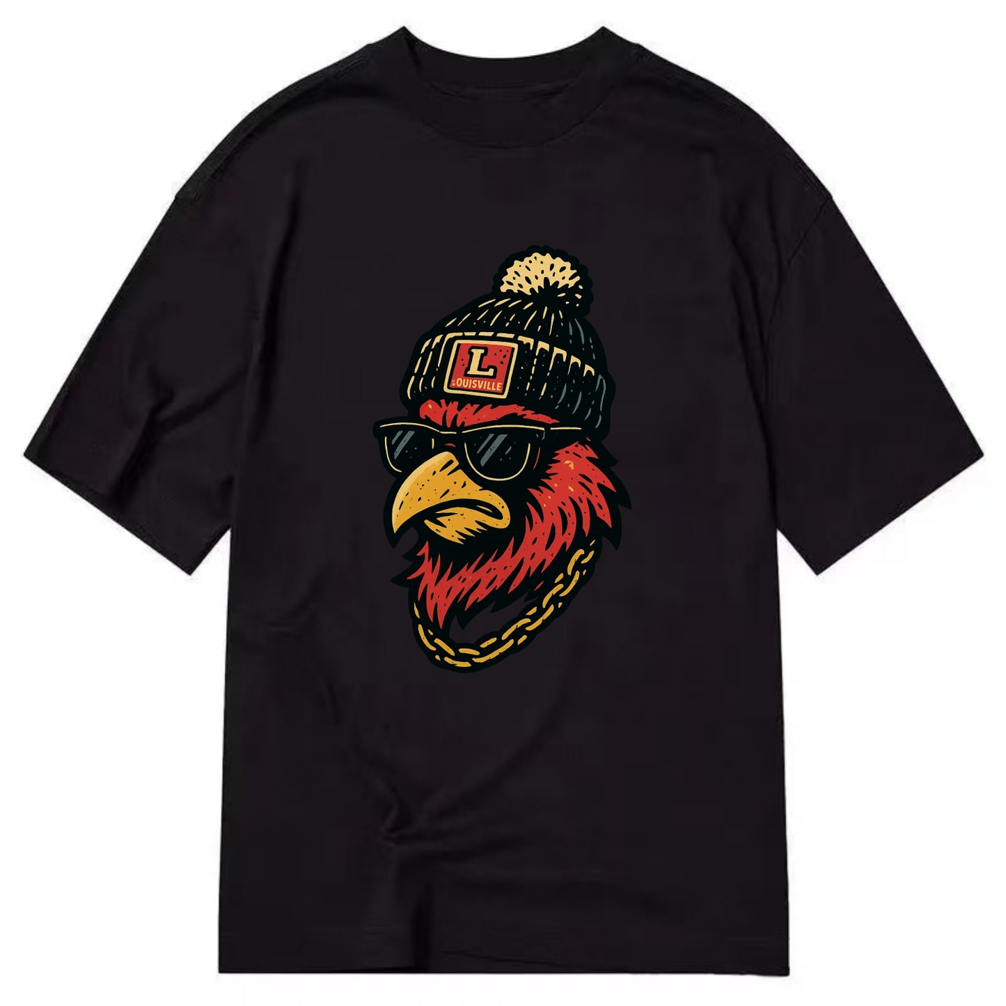 Louisville Cardinal wearing Louisville beanie with L patch - Classic T-shirt - Black