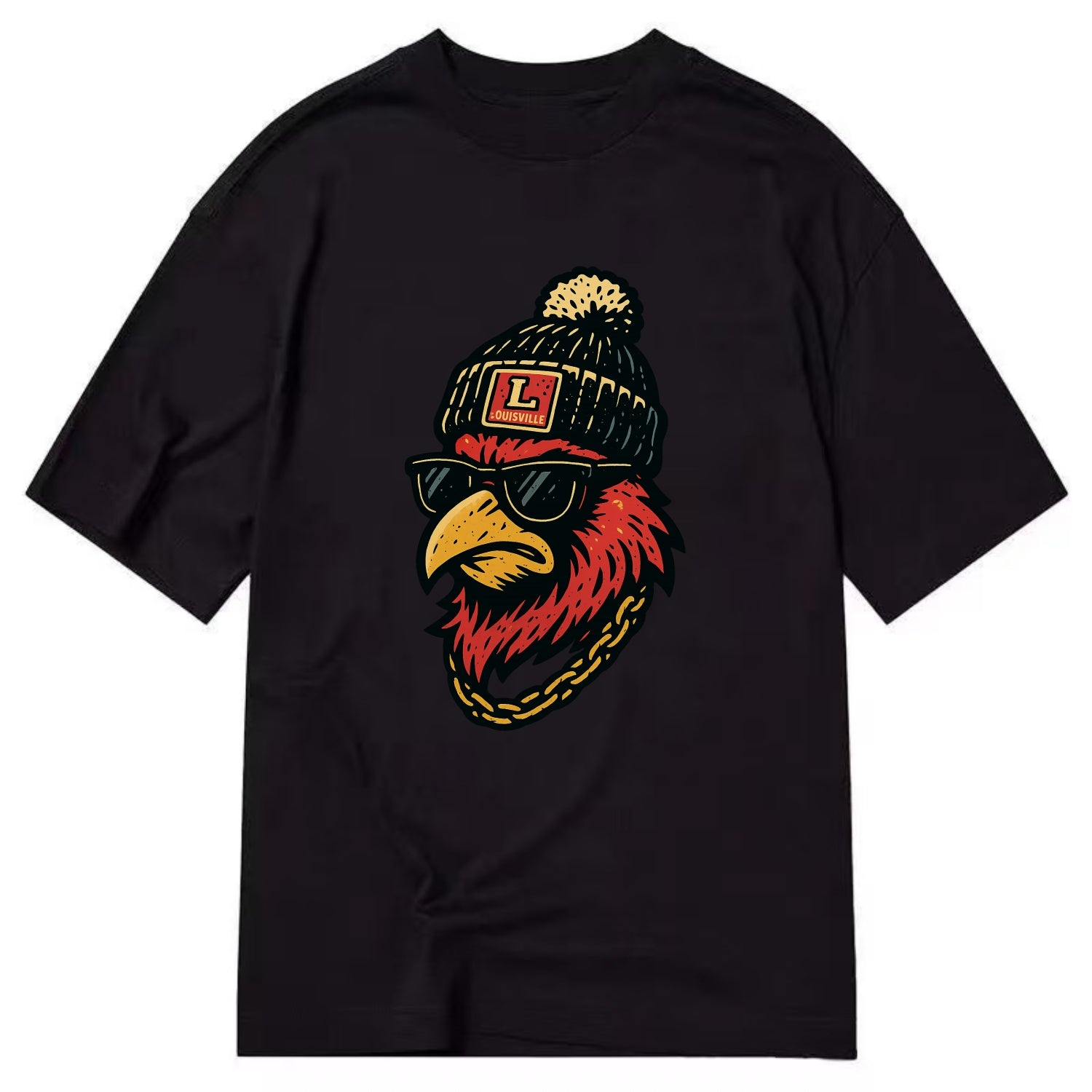 Louisville Cardinal wearing Louisville beanie with L patch - Classic T-shirt - Black