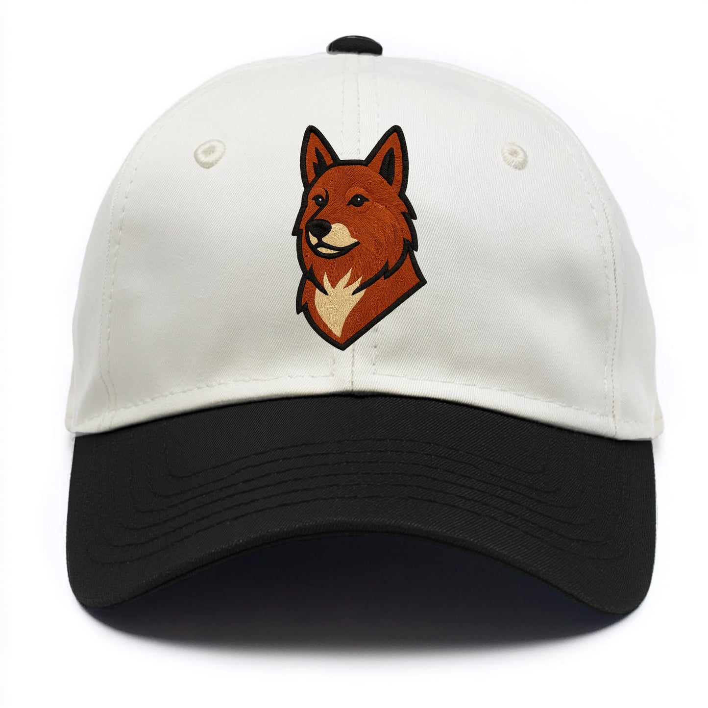 Finnish Spitz - Fox-red pointed ears embroidered pose - Two Tone Cap - Black