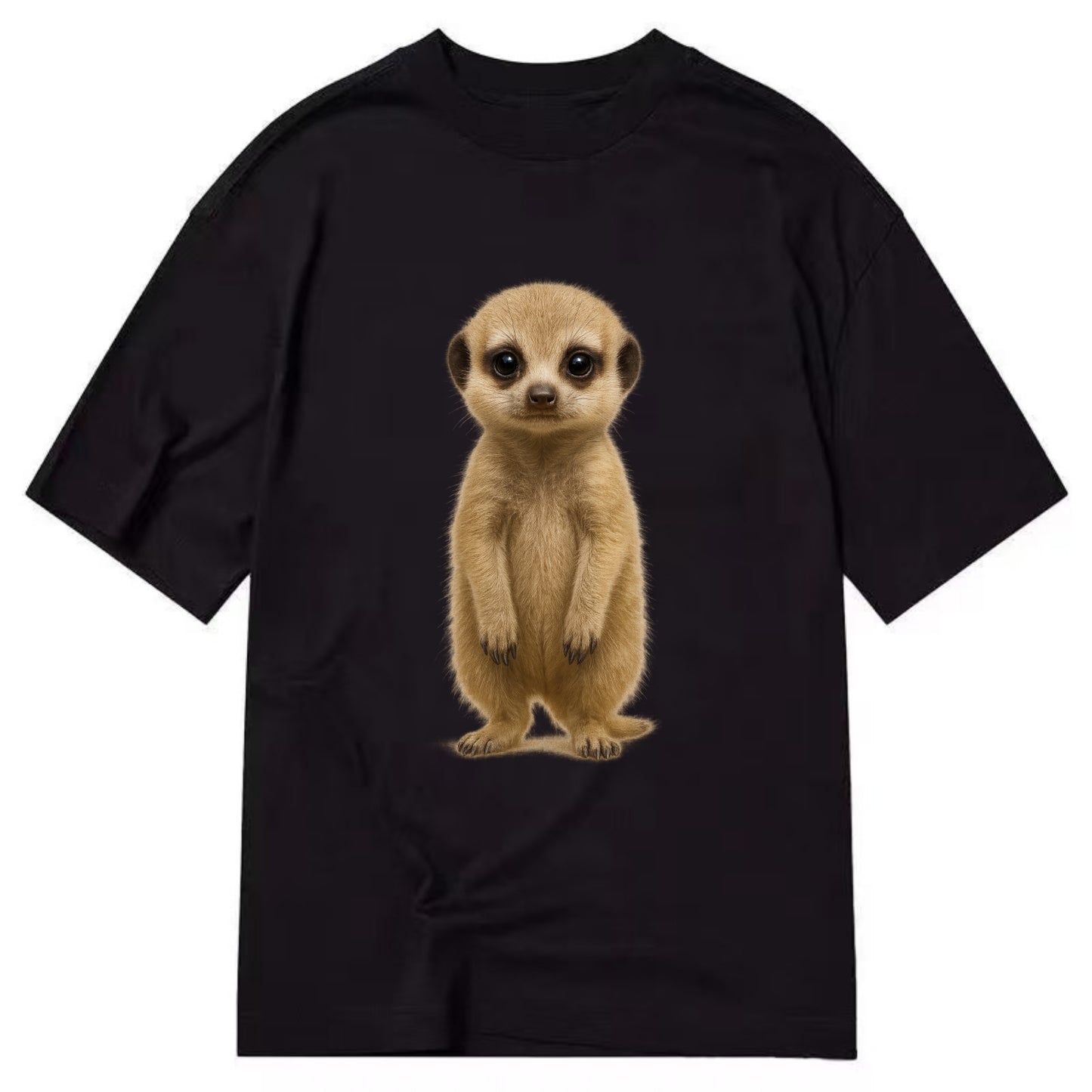 Baby Meerkat - tan fur, dark eye patches, alert stance, bright eyes, - Classic T-shirt - Black