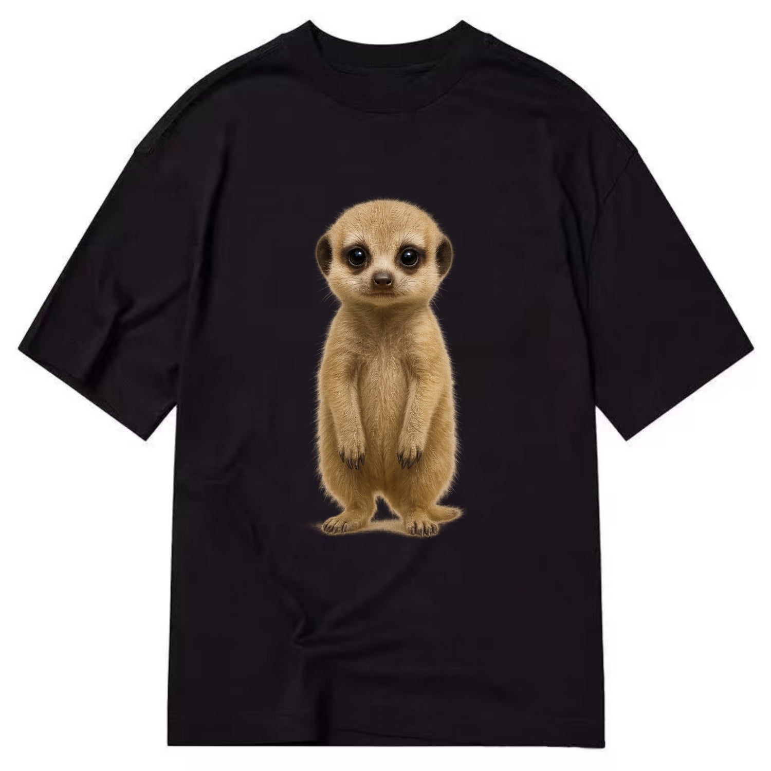 Baby Meerkat - tan fur, dark eye patches, alert stance, bright eyes, - Classic T-shirt - Black