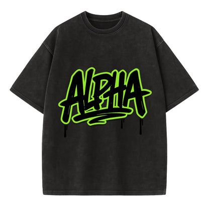 Bold typography design - "ALPHA" - leader of the pack - Vintage T-shirt - Black