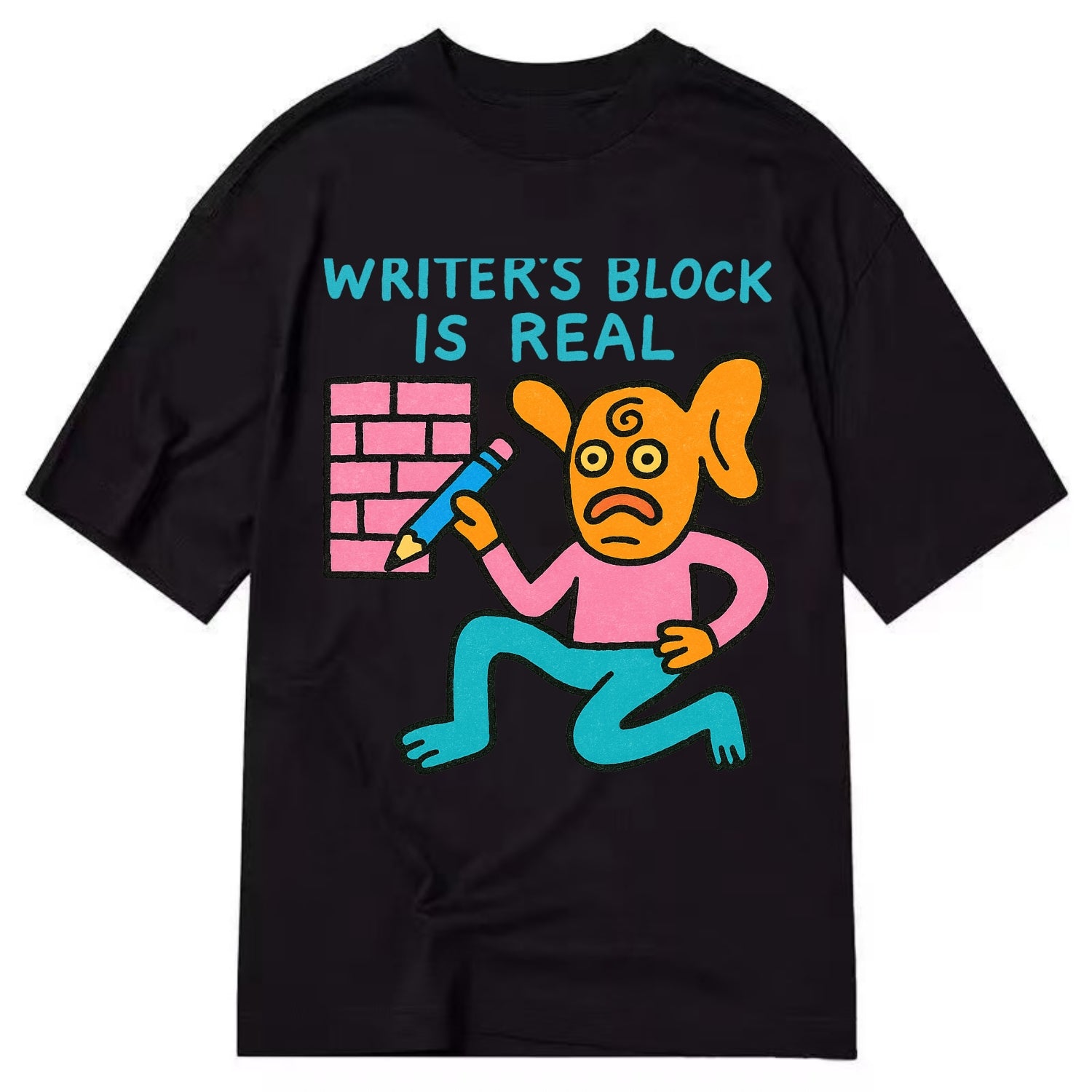 WRITERS BLOCK IS REAL | Brick wall with pencil - Classic T-shirt - Black
