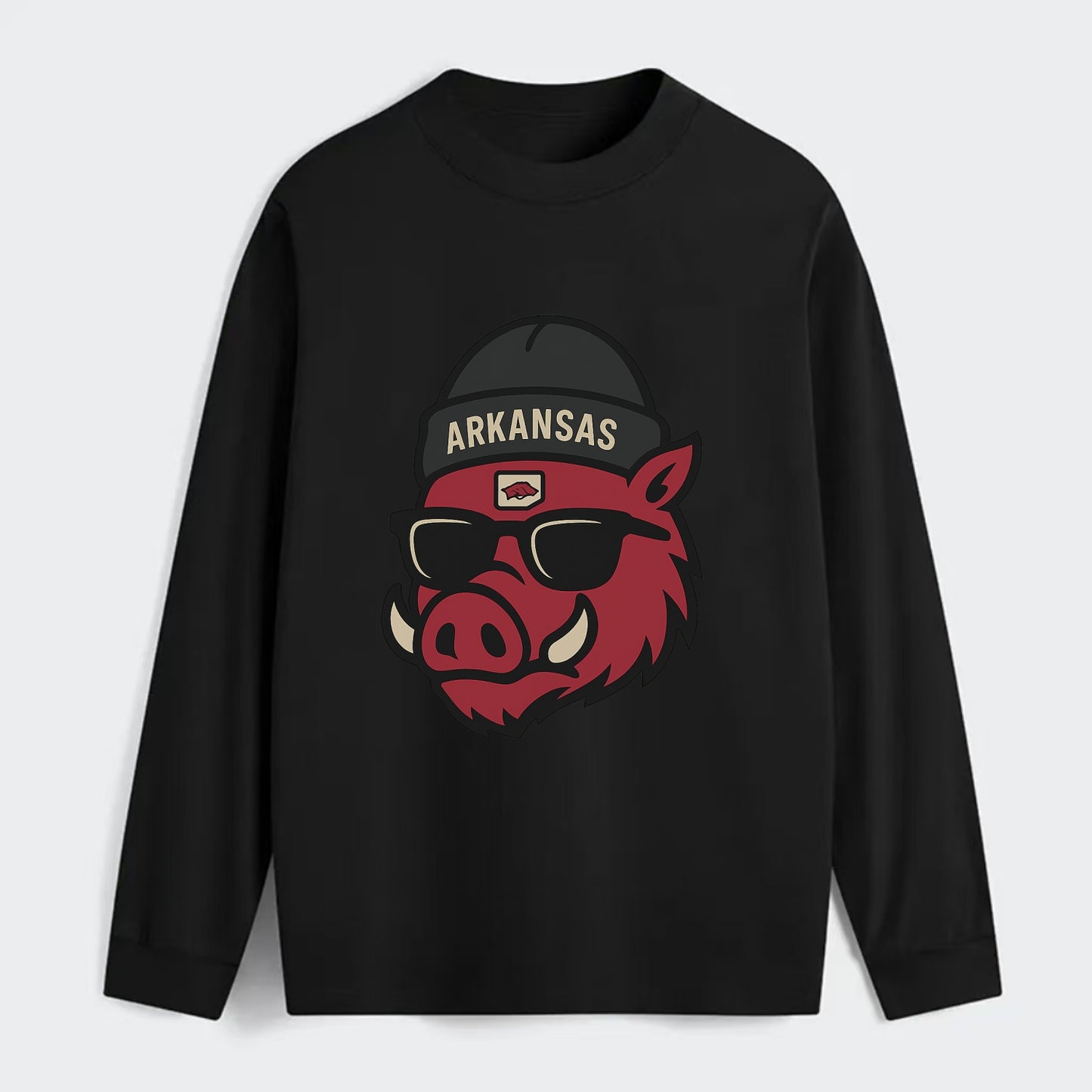 Fayetteville Razorback wearing Arkansas beanie with hog patch - Classic Long Sleeve Shirt - Black