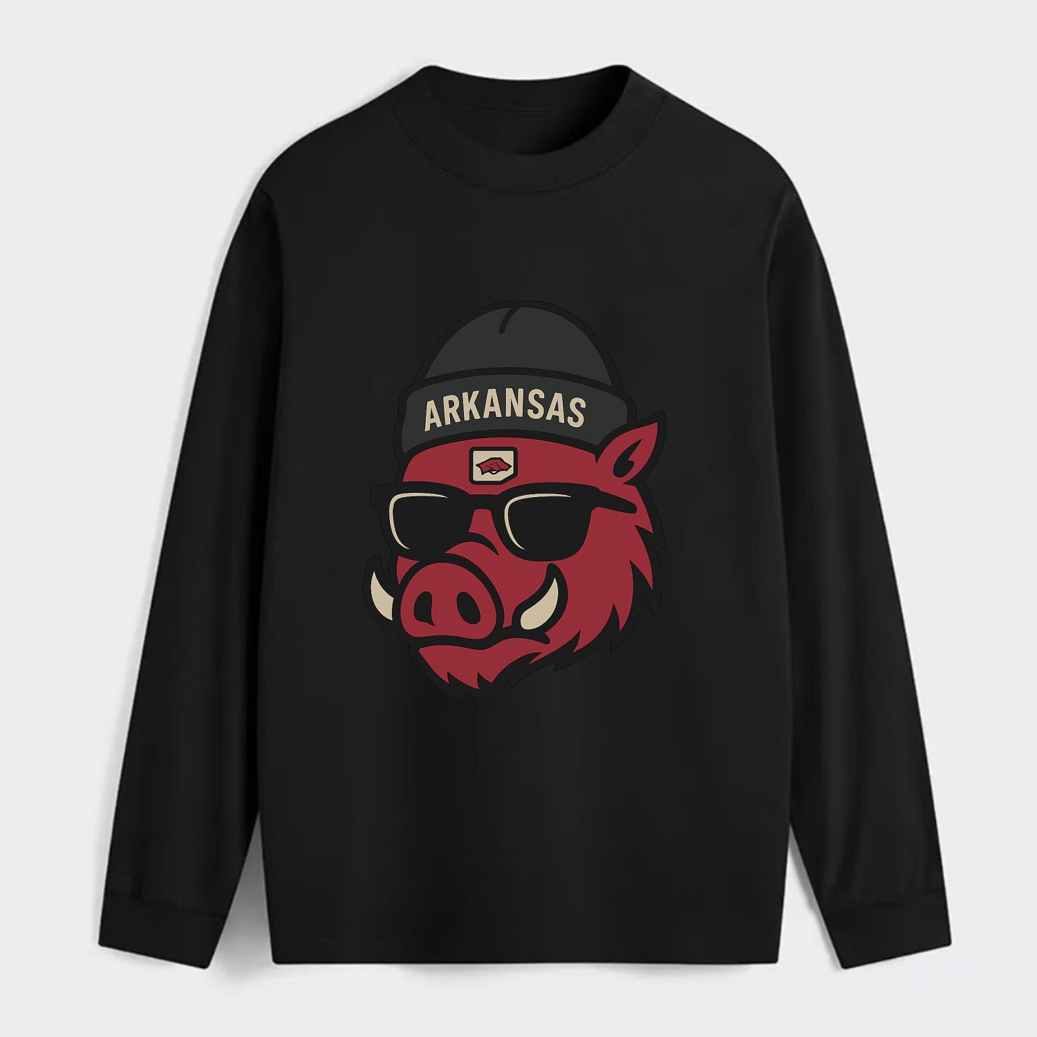 Fayetteville Razorback wearing Arkansas beanie with hog patch - Classic Long Sleeve Shirt - Black