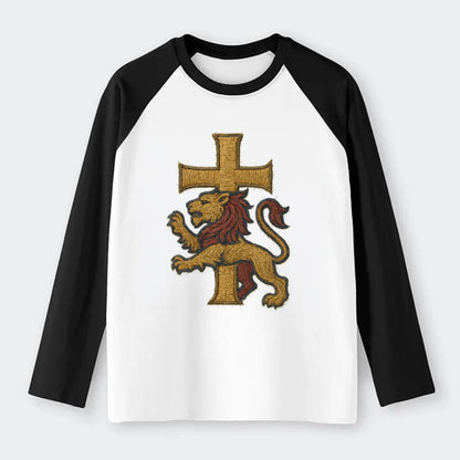 Lion and Cross  - Raglan Long Sleeve T-Shirt - Black