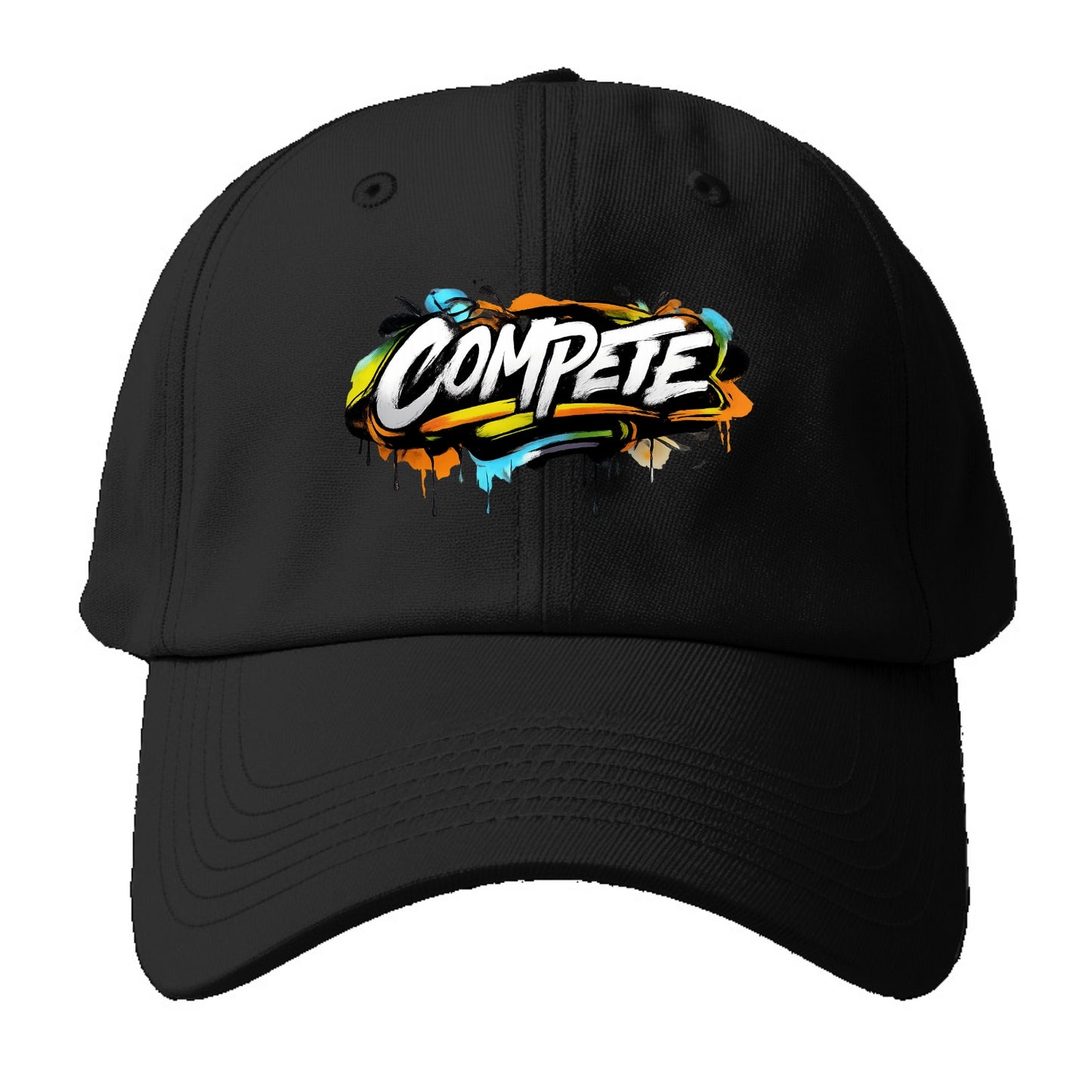 Bold typography design - "COMPETE" - competitive spirit, love the game - Baseball Cap - Black