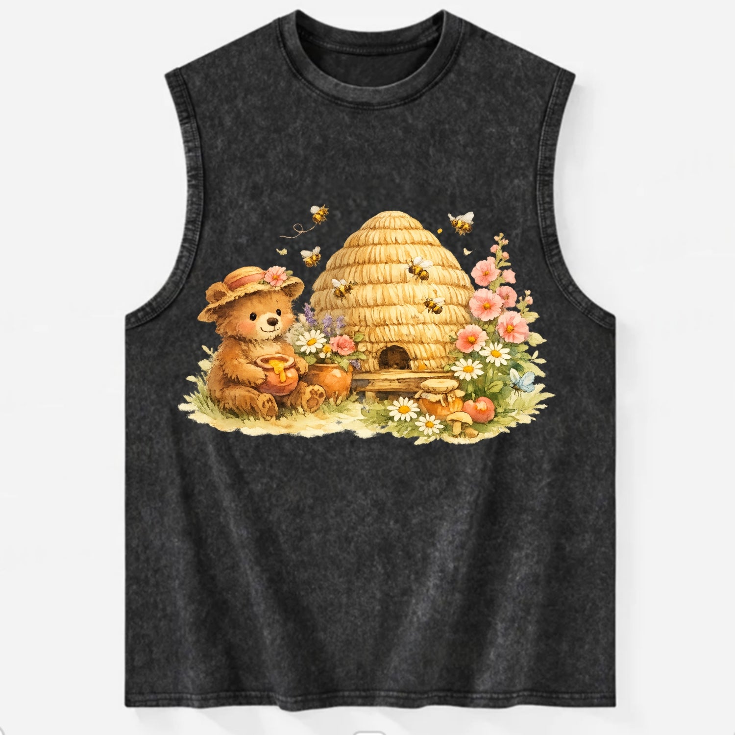 SKEP HIVE | Traditional straw beehive | Cottage garden setting | Buzzing - Vintage Washed Tank - Black