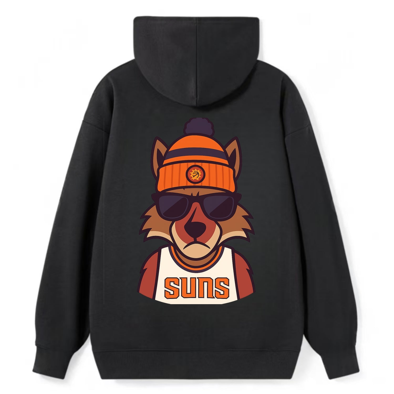 Arizona Coyote wearing Suns beanie with desert sun patch and wayfarer - Classic Pullover Hoodie - Black