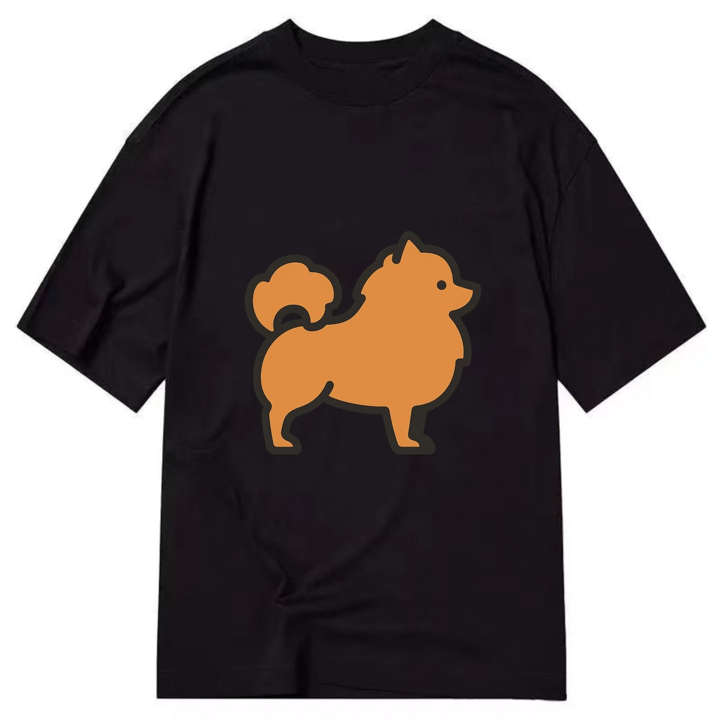 Pomeranian - Orange fluffy flat side profile - Classic T-shirt - Black