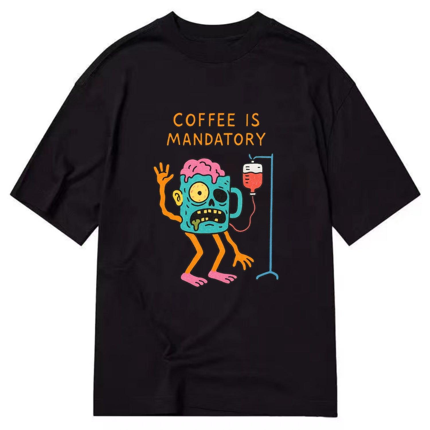 COFFEE IS MANDATORY | Zombie mug with IV drip - Classic T-shirt - Black