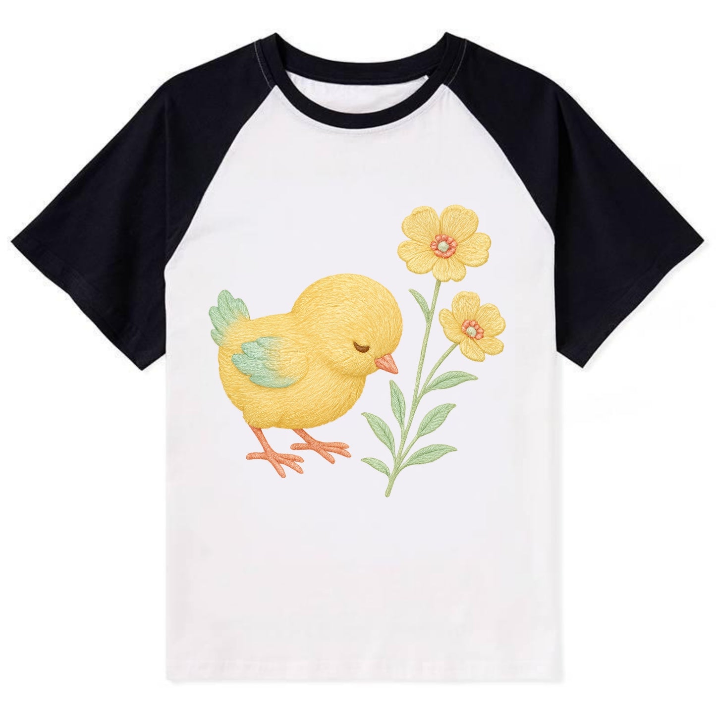 Yellow Chick - Contrast Raglan T-shirt - Black